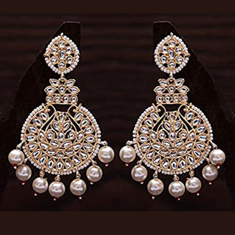 Etnico Women's Gold Plated Intricately Designed Traditional Beaded Chandbali Earrings Glided with Kundans and Pearls (E3001W)