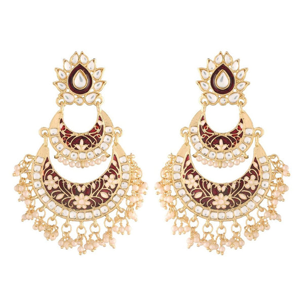 Etnico Women's Gold Plated Intricately Designed Traditional Meenakari Earrings Glided with Kundans & Pearls (E3003M)