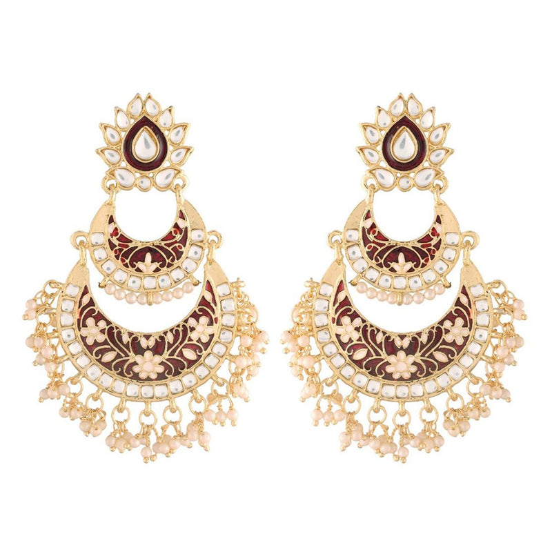 Etnico Women's Gold Plated Intricately Designed Traditional Meenakari Earrings Glided with Kundans & Pearls (E3003M)