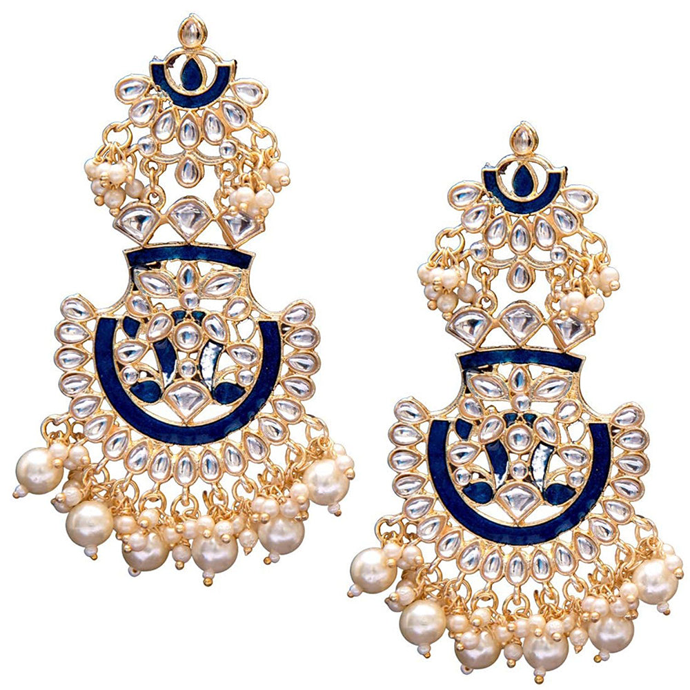 Etnico Women's Gold Plated Intricately Designed Traditional Meenakari Earrings Glided with Kundans & Pearls (E3004Bl)