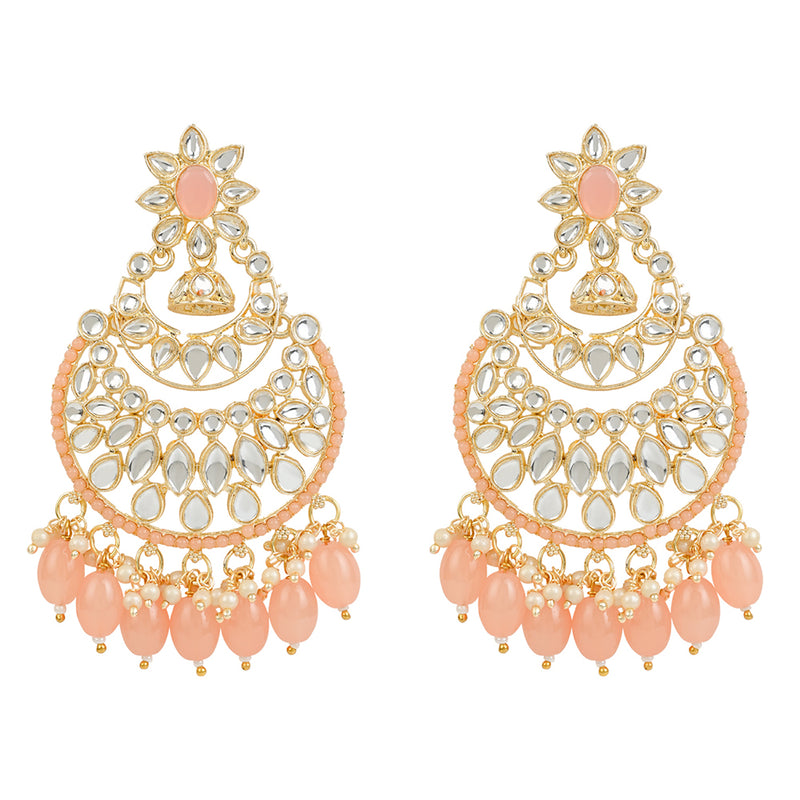 Etnico Gold Plated Traditional Handcrafted Pearl Kundan Beaded Chandbali Earrings for Women/Girls (E3028Pe)