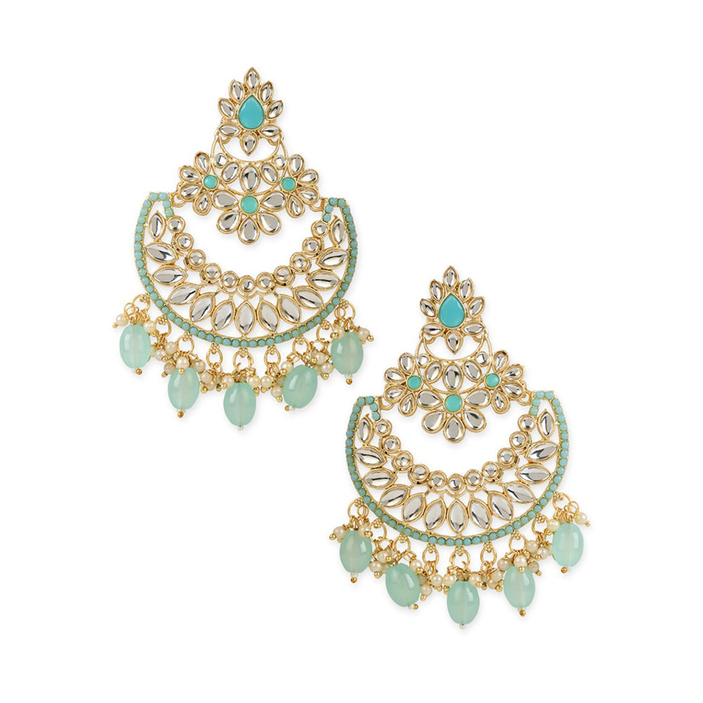 Etnico Gold Plated Traditional Handcrafted Pearl Kundan Beaded Chandbali Earrings for Women/Girls (E3030Sb)