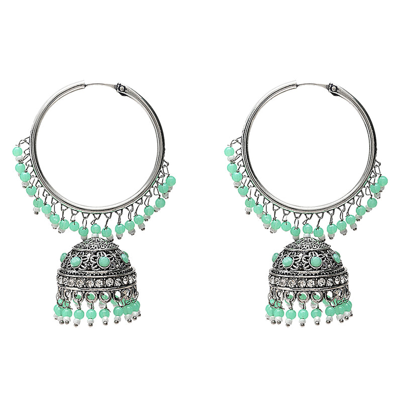 Etnico Silver Plated Traditional Handcrafted Mint Pearl Jhumki Earrings for Women/Girls(E3060ZMin)