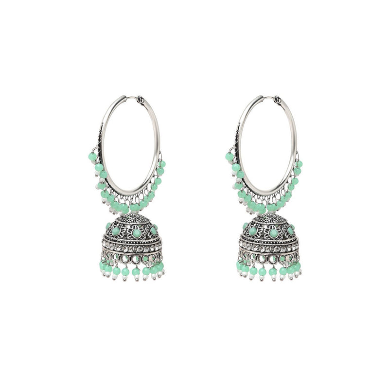 Etnico Silver Plated Traditional Handcrafted Mint Pearl Jhumki Earrings for Women/Girls(E3060ZMin)