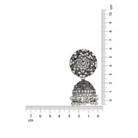 Etnico Silver Oxidised Traditional Kundan & Stone Studded Jhumka Earrings For Women (E3062OX)