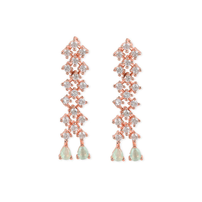 Etnico Valentine's Special Rose Gold Plated Glittering American Diamond Stone Studded Dangle & Drop Earrings for Women & Girls (E3065Min)