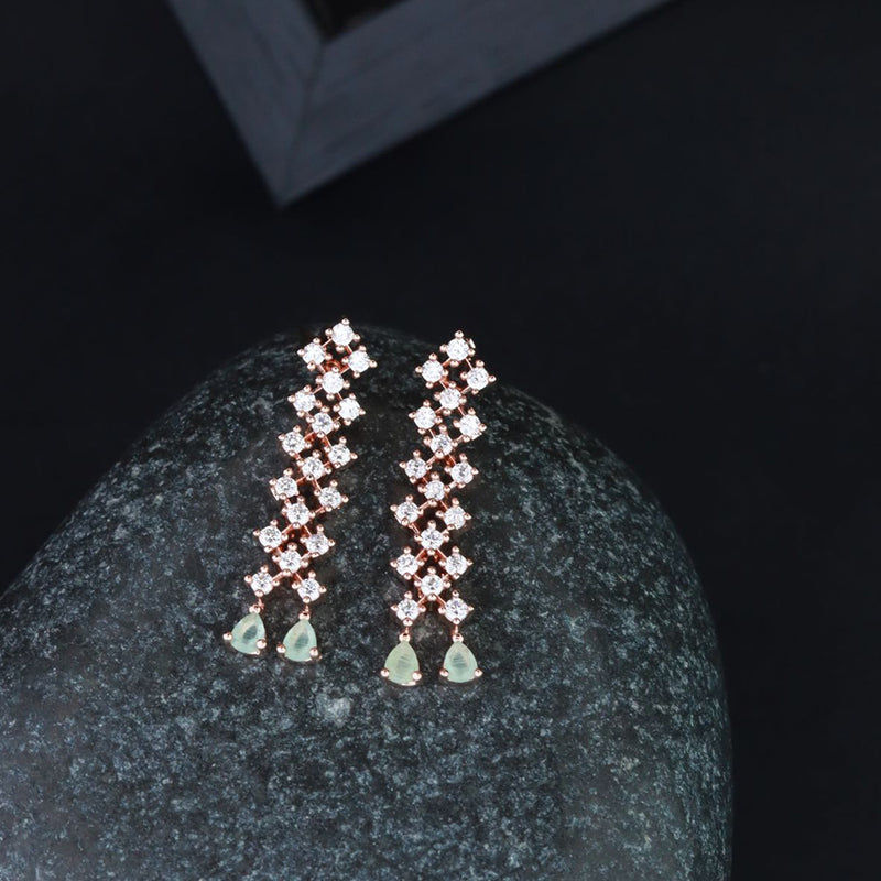 Etnico Valentine's Special Rose Gold Plated Glittering American Diamond Stone Studded Dangle & Drop Earrings for Women & Girls (E3065Min)