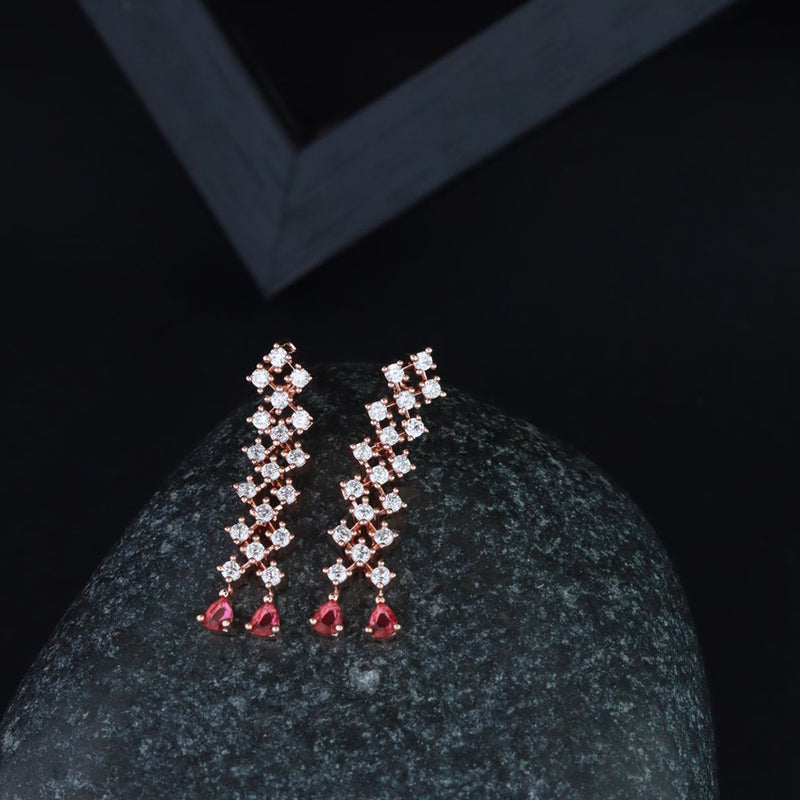 Etnico Valentine's Special Rose Gold Plated Glittering American Diamond Stone Studded Dangle & Drop Earrings for Women & Girls (E3065Q)