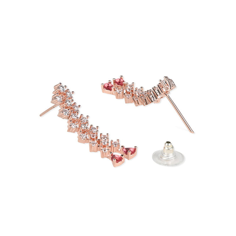 Etnico Valentine's Special Rose Gold Plated Glittering American Diamond Stone Studded Dangle & Drop Earrings for Women & Girls (E3065Q)