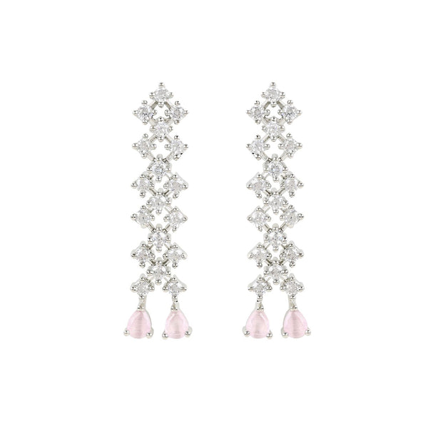 Etnico Valentine's Special Silver Plated Glittering Crystal Pink AD Stone Dangle & Drop Earrings for Women & Girls (E3065ZPi)