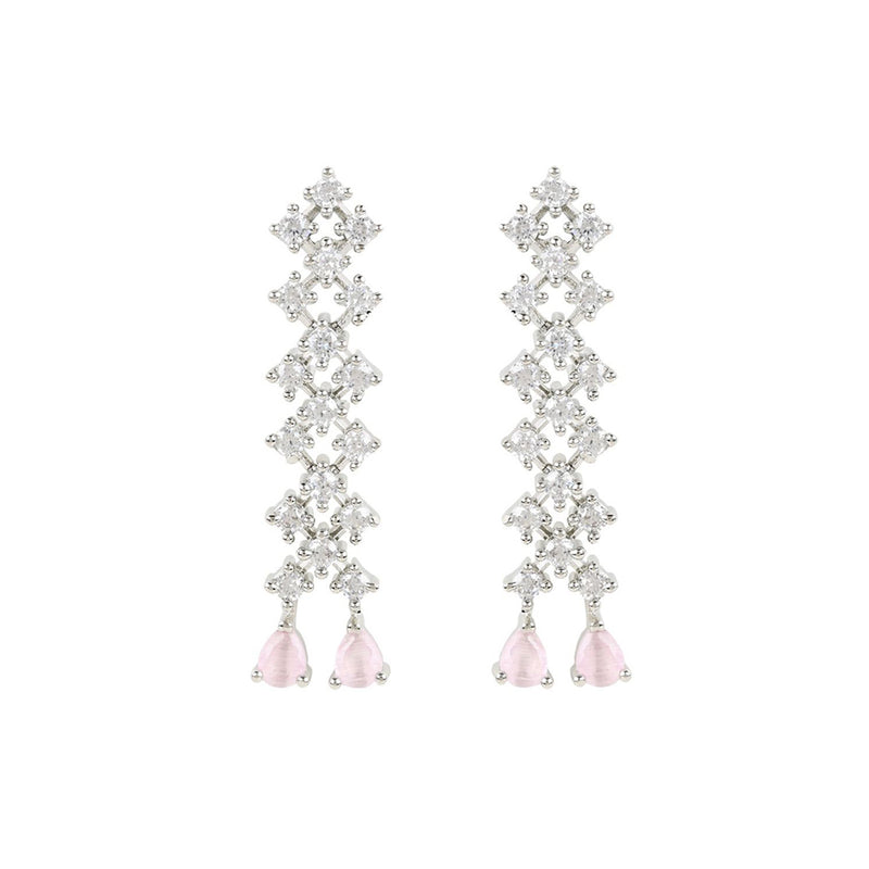 Etnico Valentine's Special Silver Plated Glittering Crystal Pink AD Stone Dangle & Drop Earrings for Women & Girls (E3065ZPi)