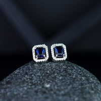 Etnico Valentine's Special Silver Plated Blue CZ & American Diamond Beautiful Studs Earrings for Women (E3066ZBl)