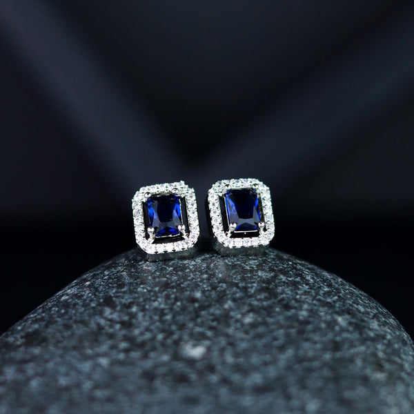Etnico Valentine's Special Silver Plated Blue CZ & American Diamond Beautiful Studs Earrings for Women (E3066ZBl)