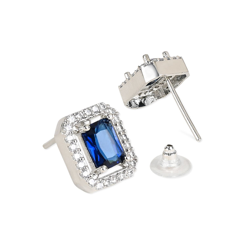 Etnico Valentine's Special Silver Plated Blue CZ & American Diamond Beautiful Studs Earrings for Women (E3066ZBl)