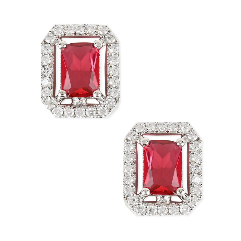 Etnico Valentine's Special Silver Plated Red CZ & American Diamond Beautiful Studs Earrings for Women / Girls (E3066ZR)