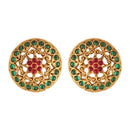 Etnico 18k Gold Plated Round Ruby Green Stone Handcraft Stud Earring for Women (E519MG)