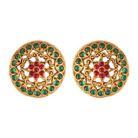 Etnico 18k Gold Plated Round Ruby Green Stone Handcraft Stud Earring for Women (E519MG)