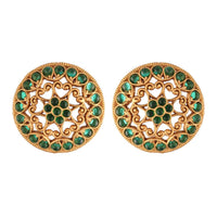 Etnico 18k Gold Plated Round Green Stone Handcraft Stud Earring for Women (E519)