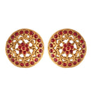 Etnico 18k Gold Plated Round Ruby Stone Handcraft Stud Earring for Women (E520)