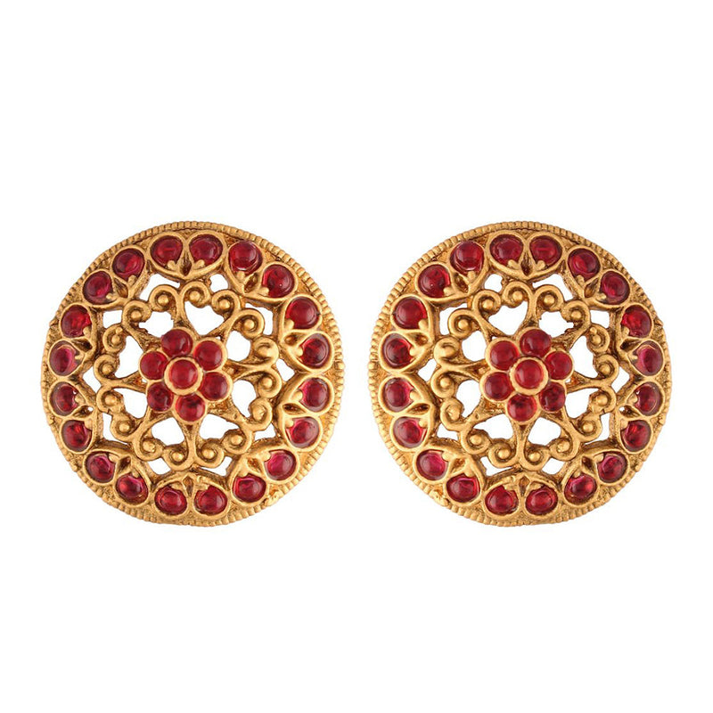 Etnico 18k Gold Plated Round Ruby Stone Handcraft Stud Earring for Women (E520)