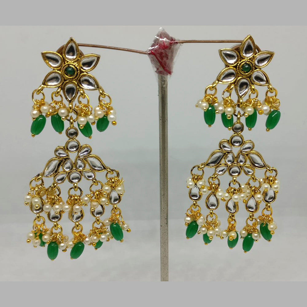 Midas Touch Gold Plated Kundan And Pearl Dangler Earrings