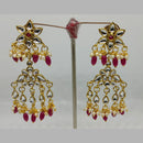 Midas Touch Gold Plated Kundan And Pearl Dangler Earrings