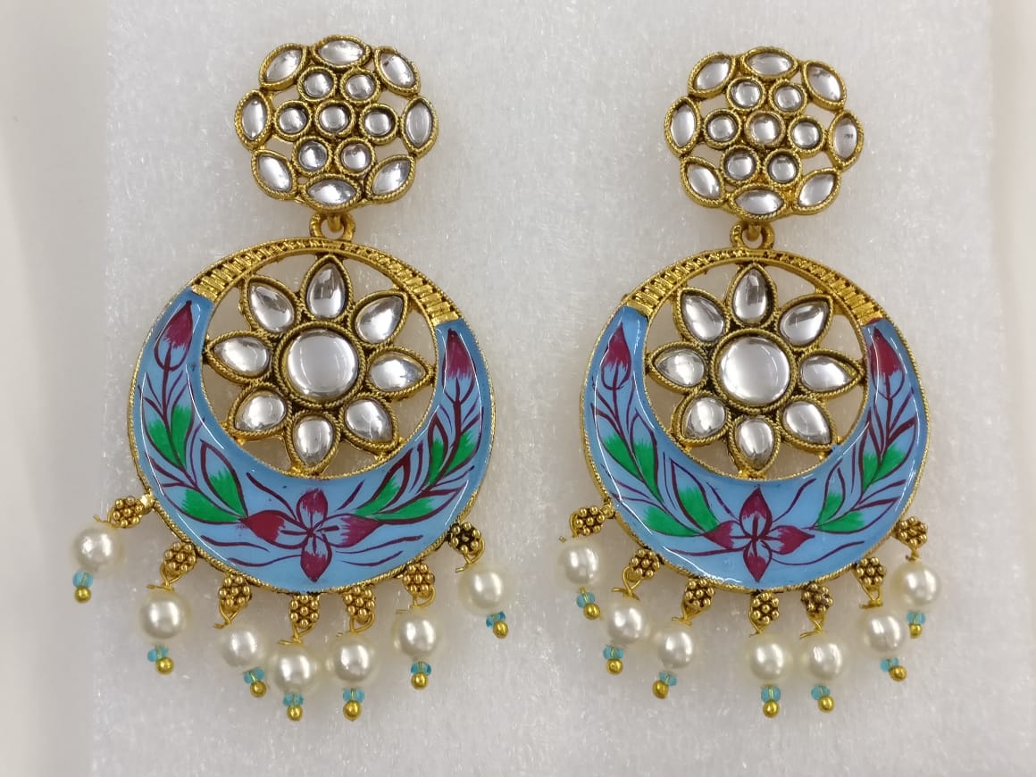 Midas Touch Gold Plated Meenakari And Kundan Dangler Earrings - E6056