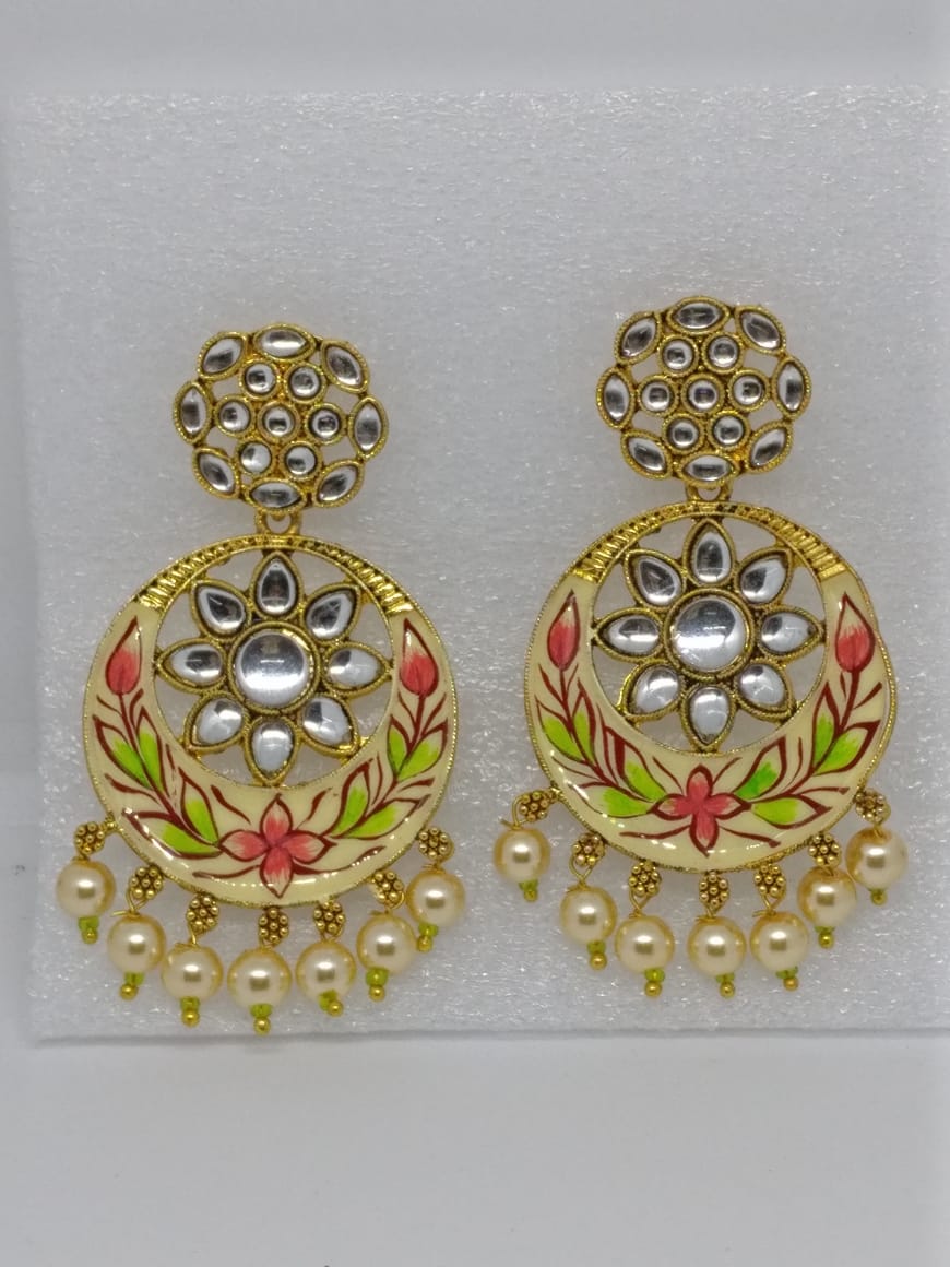 Midas Touch Gold Plated Meenakari And Kundan Dangler Earrings - E6056