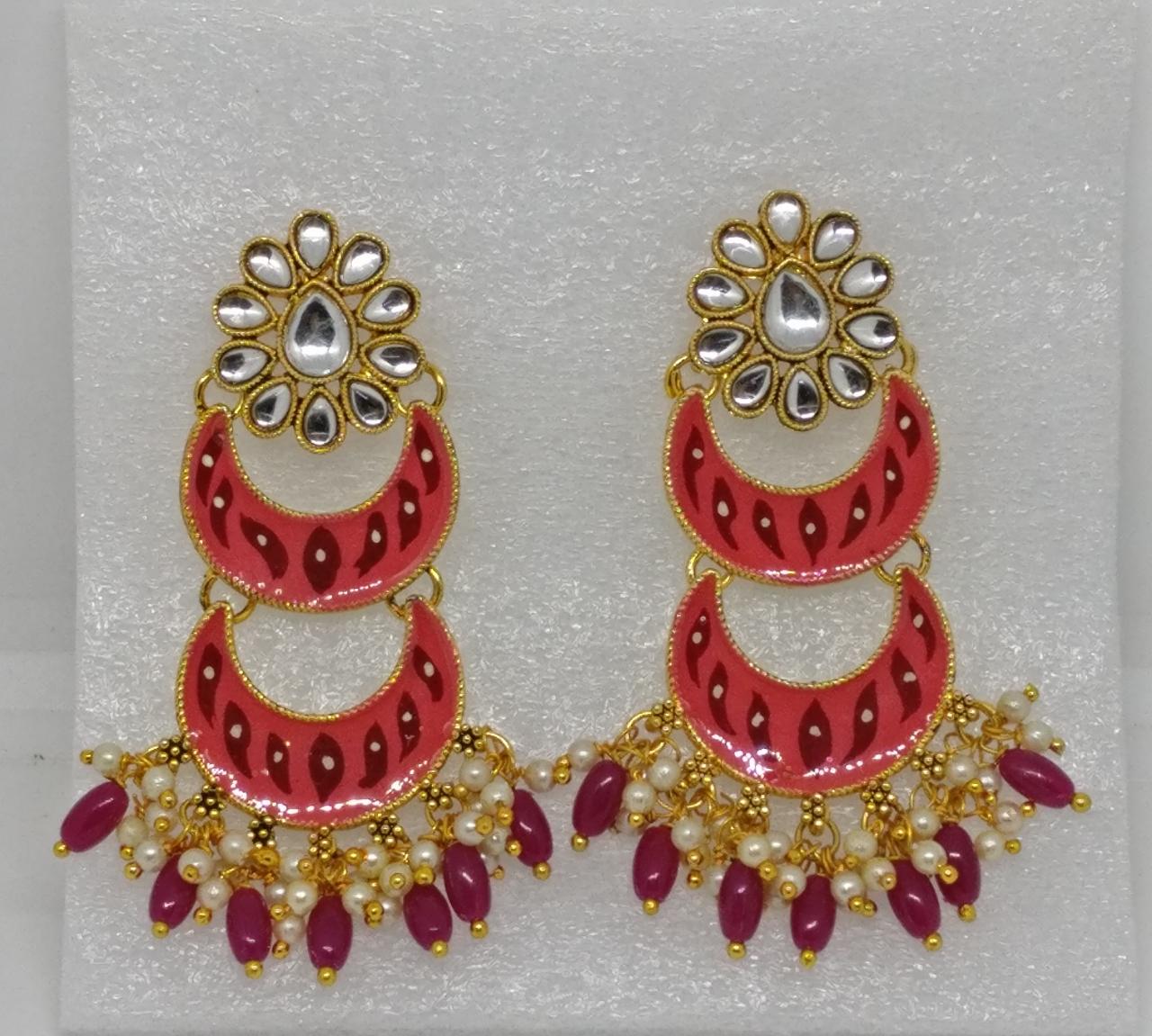 Midas Touch Gold Plated Meenakari And Kundan Dangler Earrings - E6057