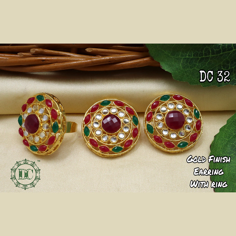 Diksha Collection Gold Plated Pota Stone Stud Earrings With Ring