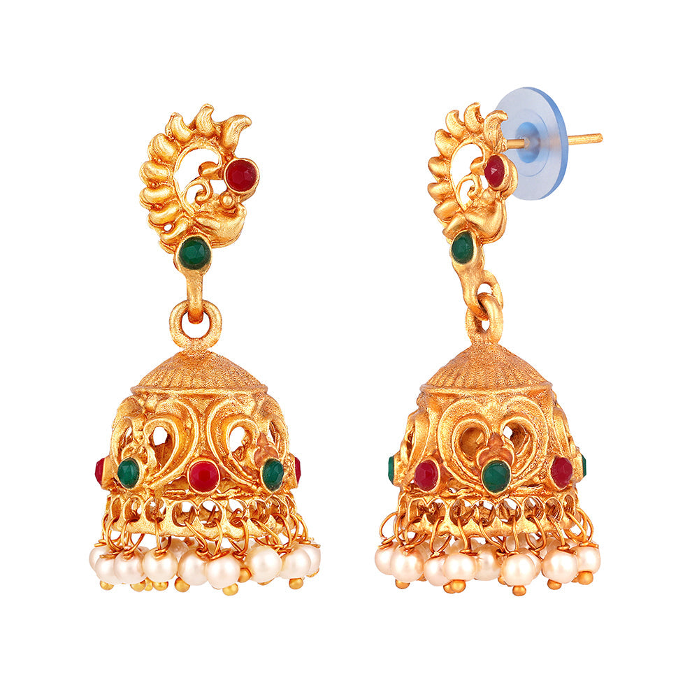 Shrishti Fashion Glimmery Peacock Gold Plated Jhumki Earring For Women