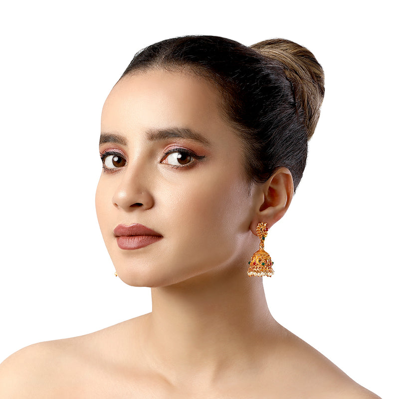Shrishti Fashion Glimmery Peacock Gold Plated Jhumki Earring For Women