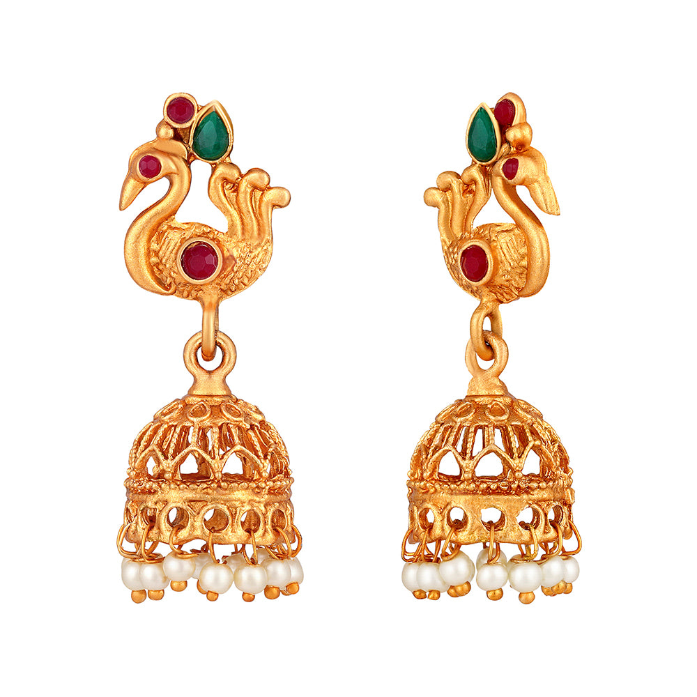 Shrishti Fashion Good-looking Peacock Gold Plated Jhumki Earring For Women