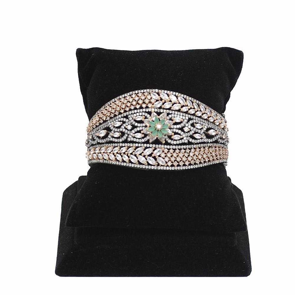 Emerald Rose Gold Plated Ad Bracelet With Green Stones  - Ejbr00062