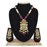 Emerald Kundan Pendent Mala Set With Minakari And Ruby Colour Beads - Ejkm0001