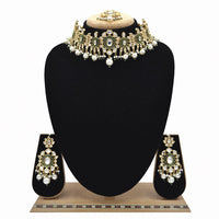 Emerald Green Kundan & Pearl Minakari Necklace Set - EJKM0054