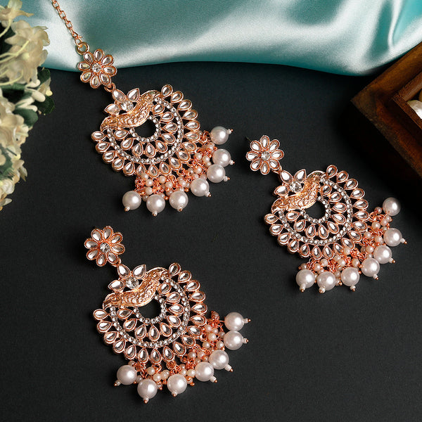 Shrishti Fashion Admirable Flower Design Gold Plated Chandier Earring Maangtikka For Women