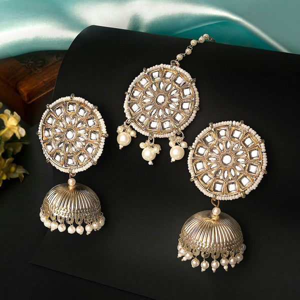 Shrishti Fashion Graceful Silver Plated Jhumka Earring Maang Tikka For Women