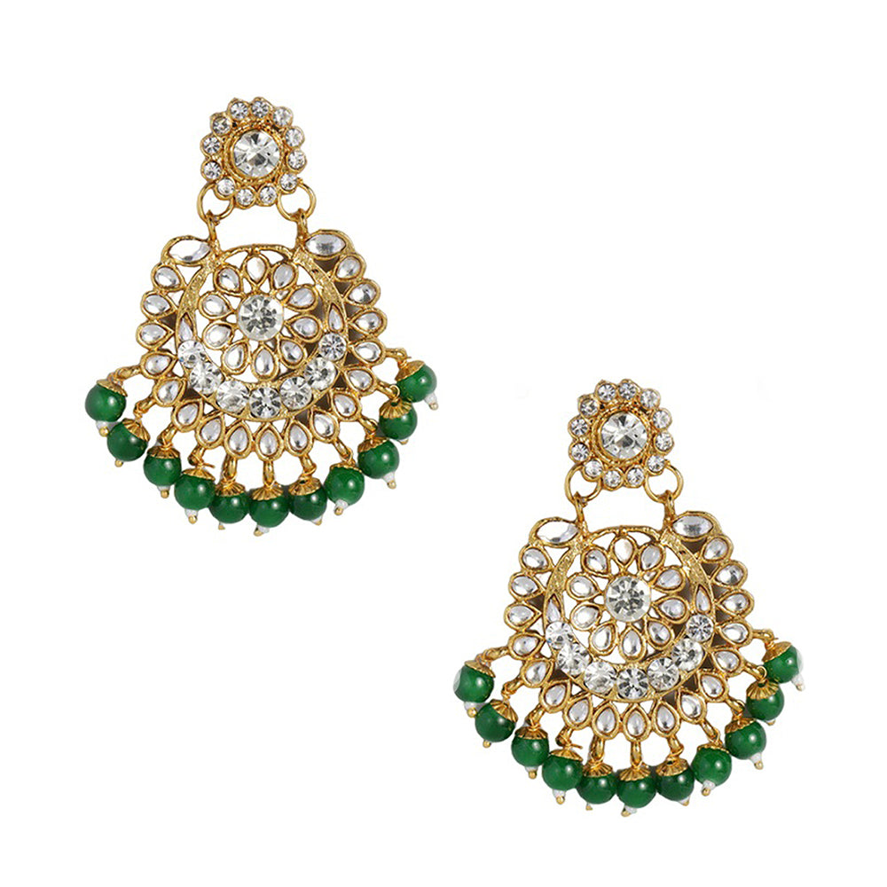 Kord Store Gold Tone Kundan And Green Beads Traditional Earring Maang Tikka Set For Women
