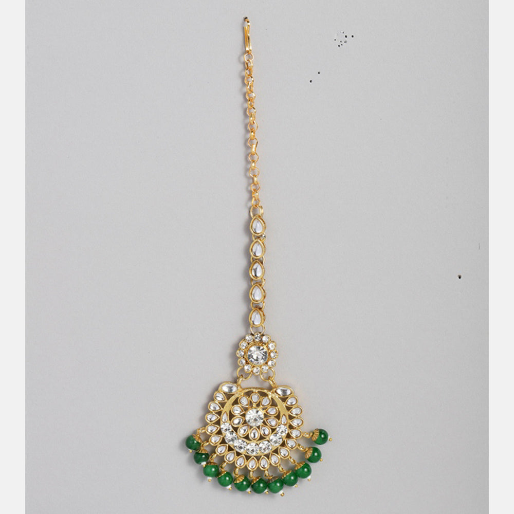 Kord Store Gold Tone Kundan And Green Beads Traditional Earring Maang Tikka Set For Women