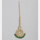 Kord Store Gold Tone Kundan And Green Beads Traditional Earring Maang Tikka Set For Women