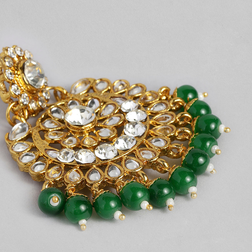 Kord Store Gold Tone Kundan And Green Beads Traditional Earring Maang Tikka Set For Women