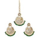 Kord Store Gold Tone Kundan And Green Beads Traditional Earring Maang Tikka Set For Women