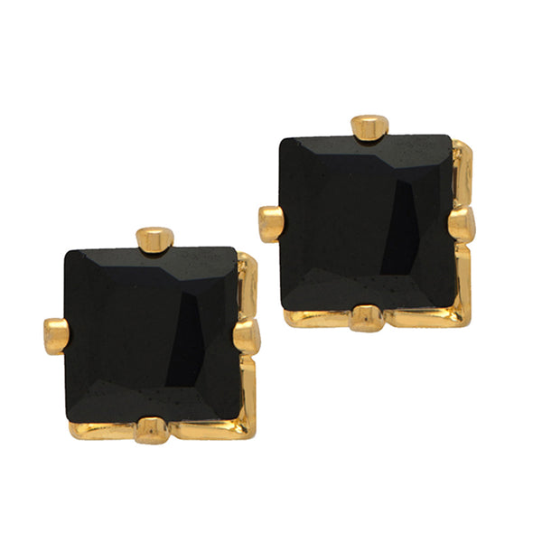 Mahi Pair of Gold Plated Square Stud Earrings Black Crystal Piercing Mens Earrings (ER1108705GBlaMen)