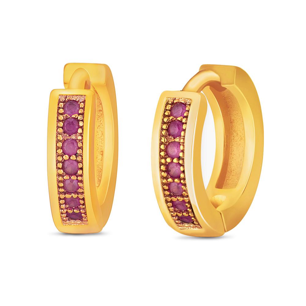 Mahi Gold plated Small Single line Red CZ stone Huggies Hoops Earrings for Women