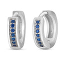 Mahi Rhodium plated Small Single line Blue CZ stone Huggies Hoops Earrings for Women