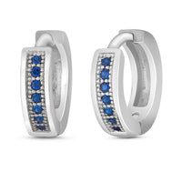 Mahi Rhodium plated Small Single line Blue CZ stone Huggies Hoops Earrings for Women
