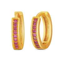Mahi Gold plated Medium Single line Red CZ stone Huggies Hoops Earrings for Women