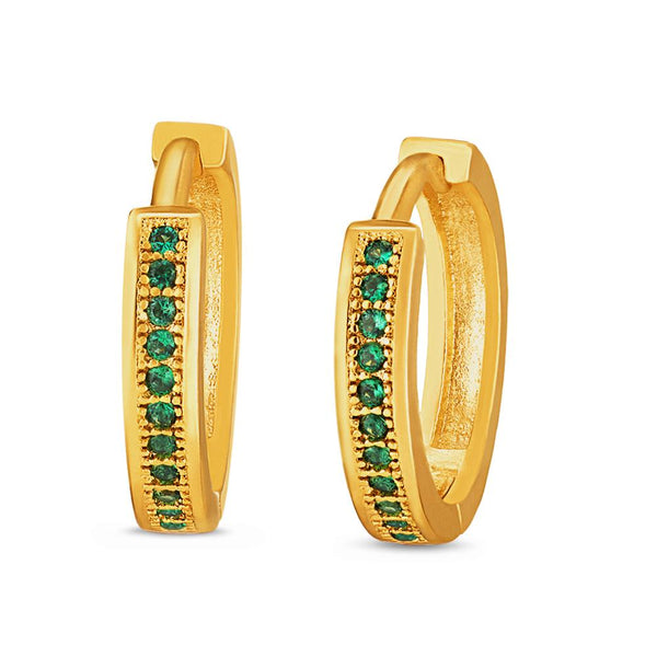 Mahi Gold plated Big Single line Green CZ stone Huggies Hoops Earrings for Women