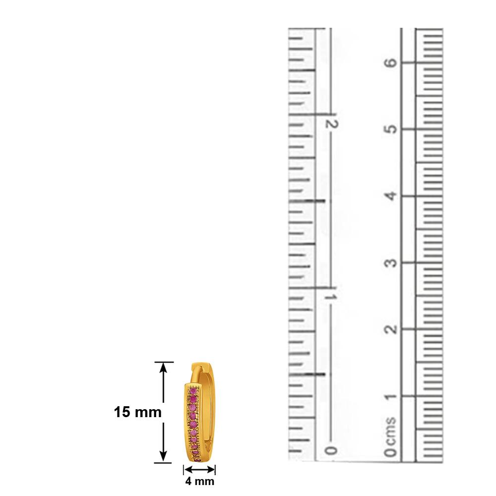 Mahi Gold plated Big Single line Red CZ stone Huggies Hoops Earrings for Women